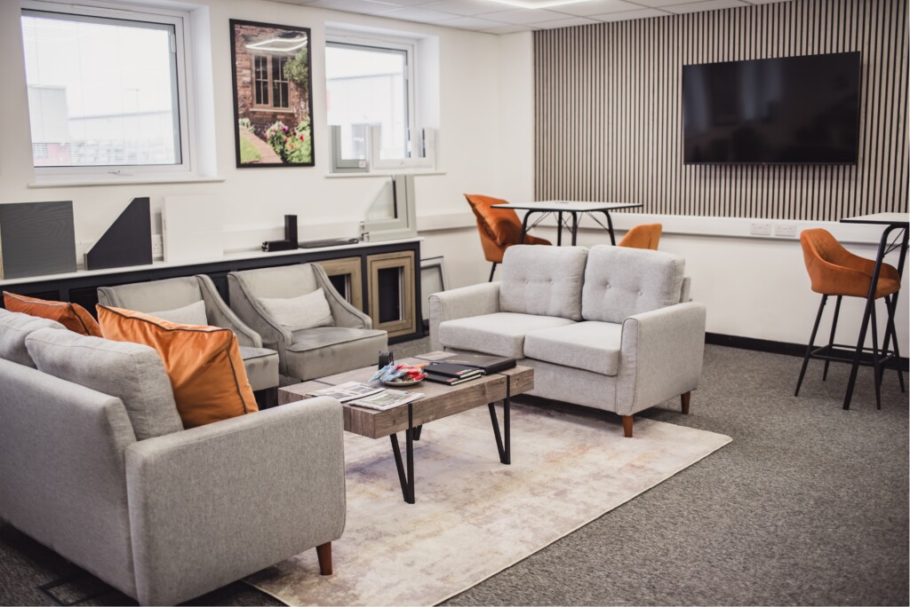 Commercial office furniture in Leicester boardroom for Unique Window Systems Modern boardroom furniture installed in Leicester office